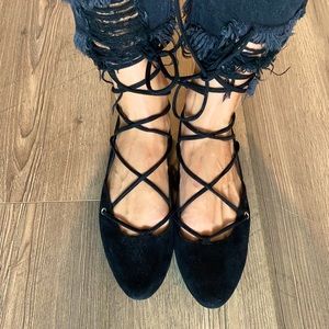 Nine West Black Ballet Lace Up Flats